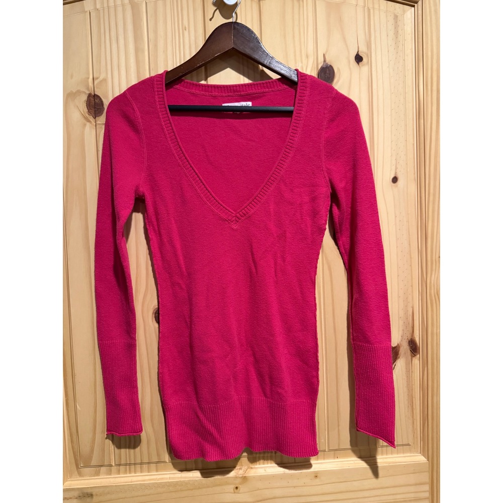 Aeropostale Womens Pink V-Neck Long Sleeve Cotton Blend Knit Sweater Large